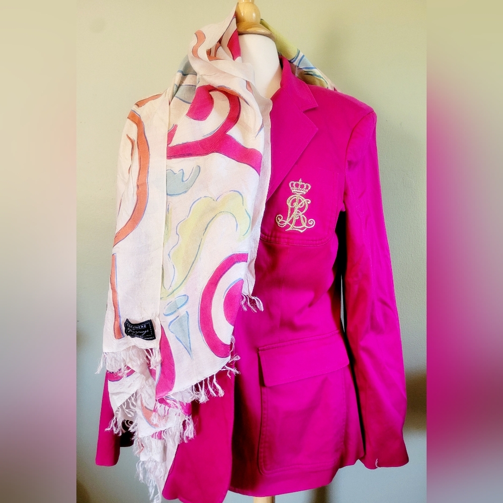 Ralph Lauren Classic Blazer with gold crest logo in hot pink